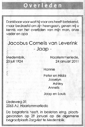 OverlijdenJaapvanLeverink
